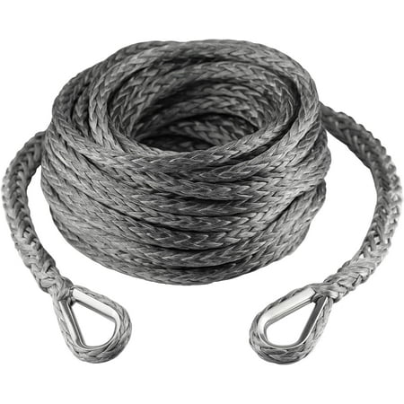 3/8 Inch x 50 Feet Synthetic Winch Extension Rope 26,500 Lbs for Off Road Vehicle ATV UTV SUV Gray
