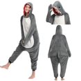 thumbnail image 3 of Pijama de una pieza con dibujos de animales de tiburón, gato y ratón para hombre y mujer, bonito conjunto de franela gruesa de invierno de Anime para pareja, 3 of 5