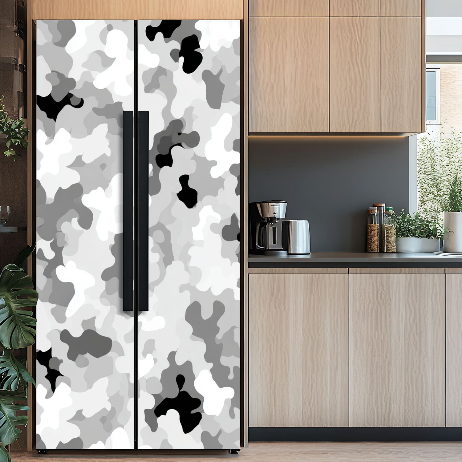 Self Adhesive Vinyl Refrigerator Wrap Set military camouflage Abstract hunting Door Mural Removable Fridge Sticker Peel and Stick&nbsp;Full Door Cover Decal Kitchen Bar Decor
