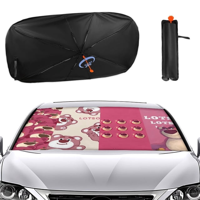 Lotso el Oso Sombrilla Solar para Auto - Protector de Parabrisas Plegable | Cortina Solar Delantero | Bloqueo UV y Aislamiento de Calor 133x73cm