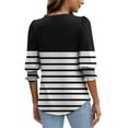 thumbnail image 4 of SOOMLON Womens 3/4 Sleeve T Shirts Petite Tunic Cotton Stretchy Tops Casual Round Neck Shirts Funny Striped Print T Shirts 2025 Trendy Spring Summer Ladies Tops Loose Fit Outfits Pullover Black M, 4 of 8