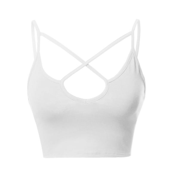 FashionOutfit Women's Solid Fitted Front Cross Spaghetti Strap Bralette Top