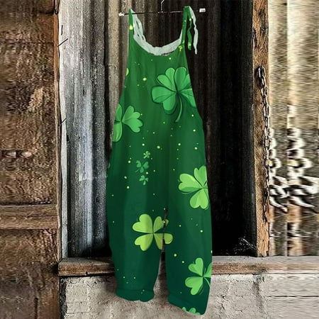 Women Bodysuit  Womens Jumpsuits  Women Workout Sets  Rompers for Women Dressy  St Patricks Day Outfits for Women  Women s Jumpsuit Print Casual Loose Vintage Shoulder Strap Cotton Linen  Light Green