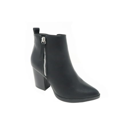 

Top Moda Women s Zip up Stacked Low Heel Ankle Booties Black 8