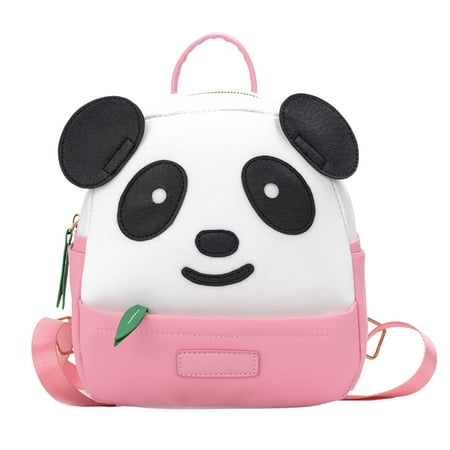 

Ultralight Cute Rucksack for Kids - Pink Black Thick PU Daypack with Adorable Panda Figure - Panda Backpack for School Hiking Camping Travel Outdoor Activities 2 Size