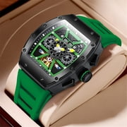 GUANQIN Men Automatic Wrist Watch Skeleton Tourbillon Tonneau Design Waterproof Adjustable Silicone Strap Business Luminous Sapphire Crystal Multifunction Clock