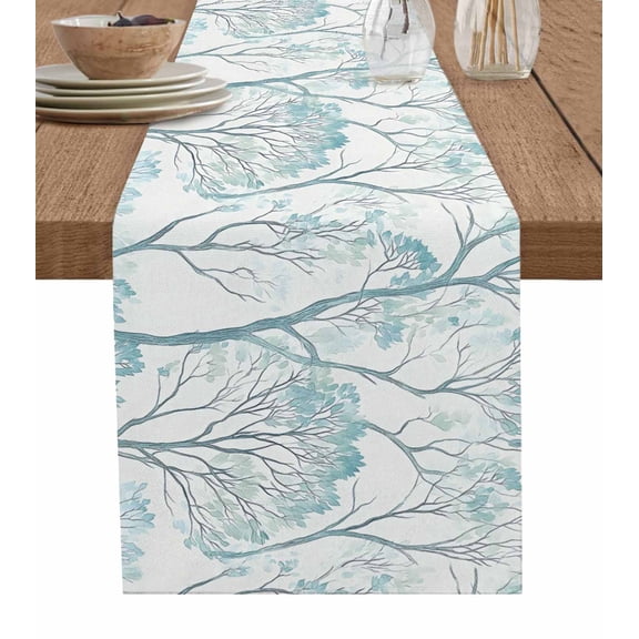 Hokiten Table Runners 90 Inches Long Dress Scarves, Turquoise Leaves Tree Farmhouse Coffee/Dining/Kitchen Table Runner for Living Room, Vintage Forest Branches 13x90 Inch