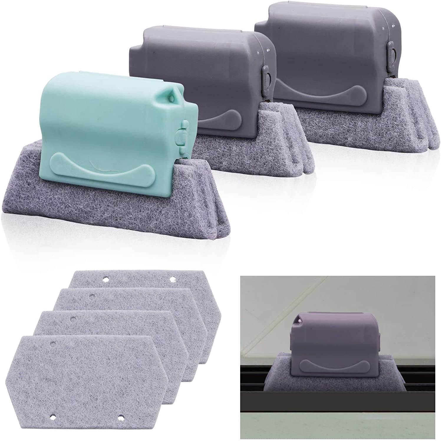 FALVFUN 3PCS Car Window Groove Cleaner Brush Set - Gap Crevice Cleaning Tool For Vents, Sill Tracks (Gray) - View #5