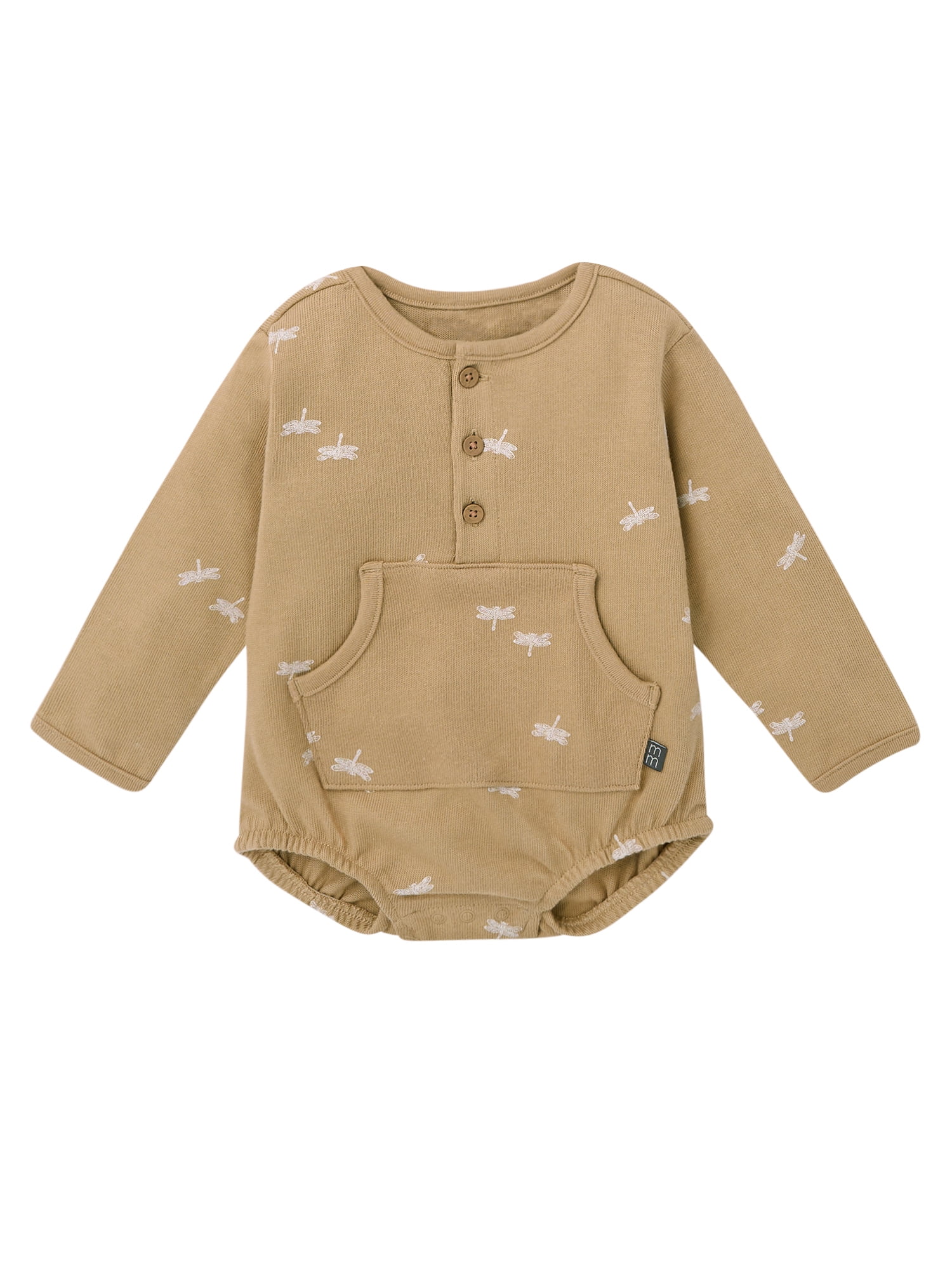 Modern Moments by Gerber Baby Boy Henley Dumpling Romper with Kanga Pocket, Sizes 0/3 Months - 24 Months