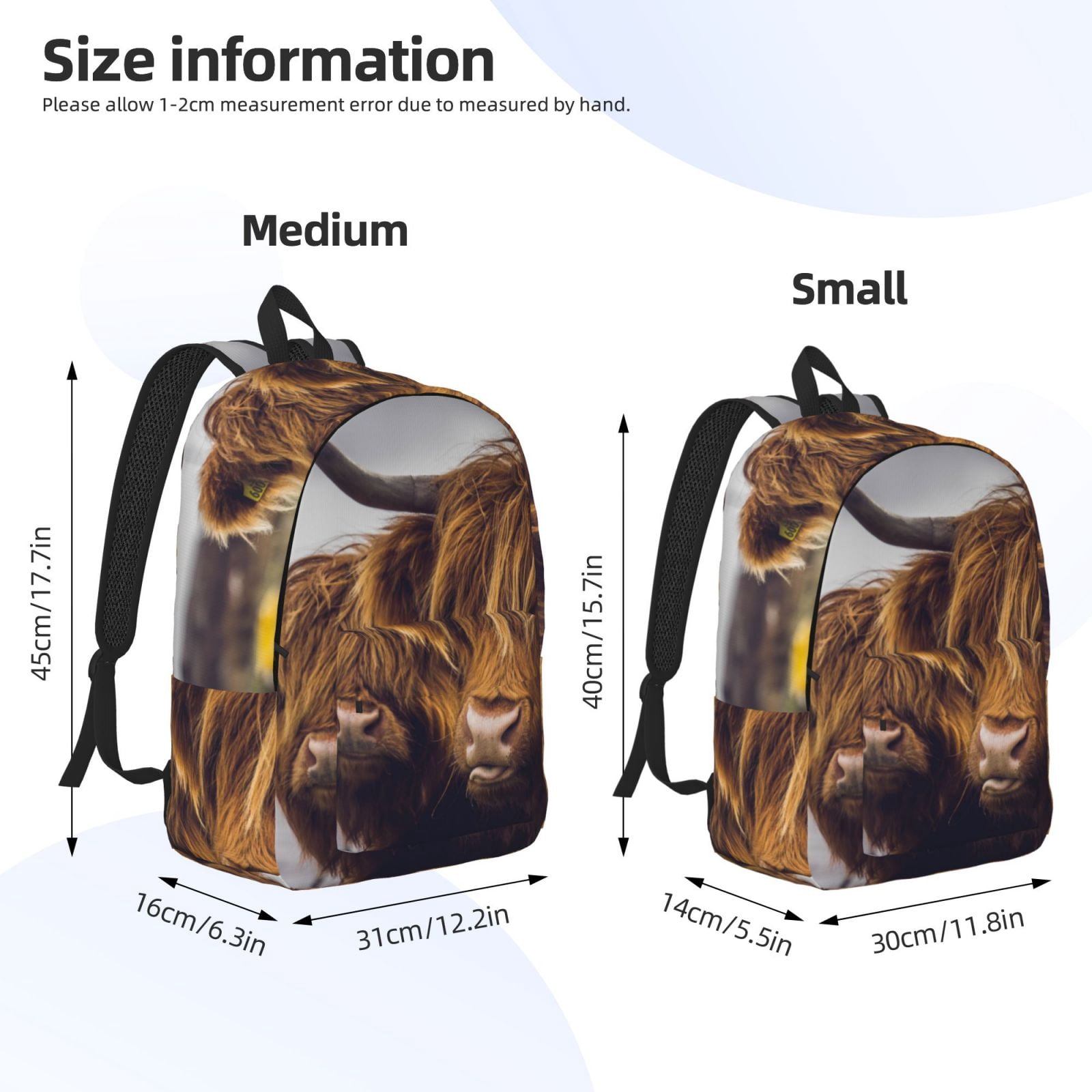 Defioc Portrait Of Cow With Its Baby Cow for Canvas Backpack,Travel Rucksack Unisex Knapsack Laptop Backpack for Work & College -Medium