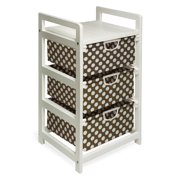 Three Bin Hamper or Storage Unit-Color:Brown & White Polka Dot