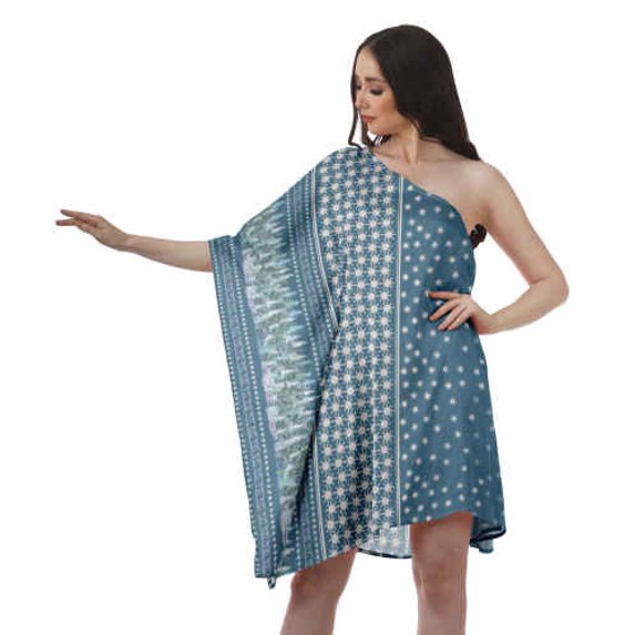 Soimoi Crepe Silk Fabric Snowflake,Wreath & Tree Panel Print Sewing Fabric Yard 42 Inch Wide