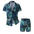 thumbnail image 1 of nsendm Costume Homme Adulte Costume Coréen Costume Homme Été Imprimé Manches Courtes Col Rabattu Haut Simple Boutonnage Short Pantalon Costume Été Homme (Bleu, 2TG), 1 of 7