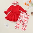 thumbnail image 3 of Toddler Baby Girl Valentine's Day Clothes Outfit Long Sleeve Dress Heart Print Pants Set with Headband for 2-3T, 3 of 8