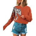 thumbnail image 1 of Pulls pour Femmes Décontractés Imprimé Léopard Patchwork Manches Longues Pull Tricoté Court, 1 of 6