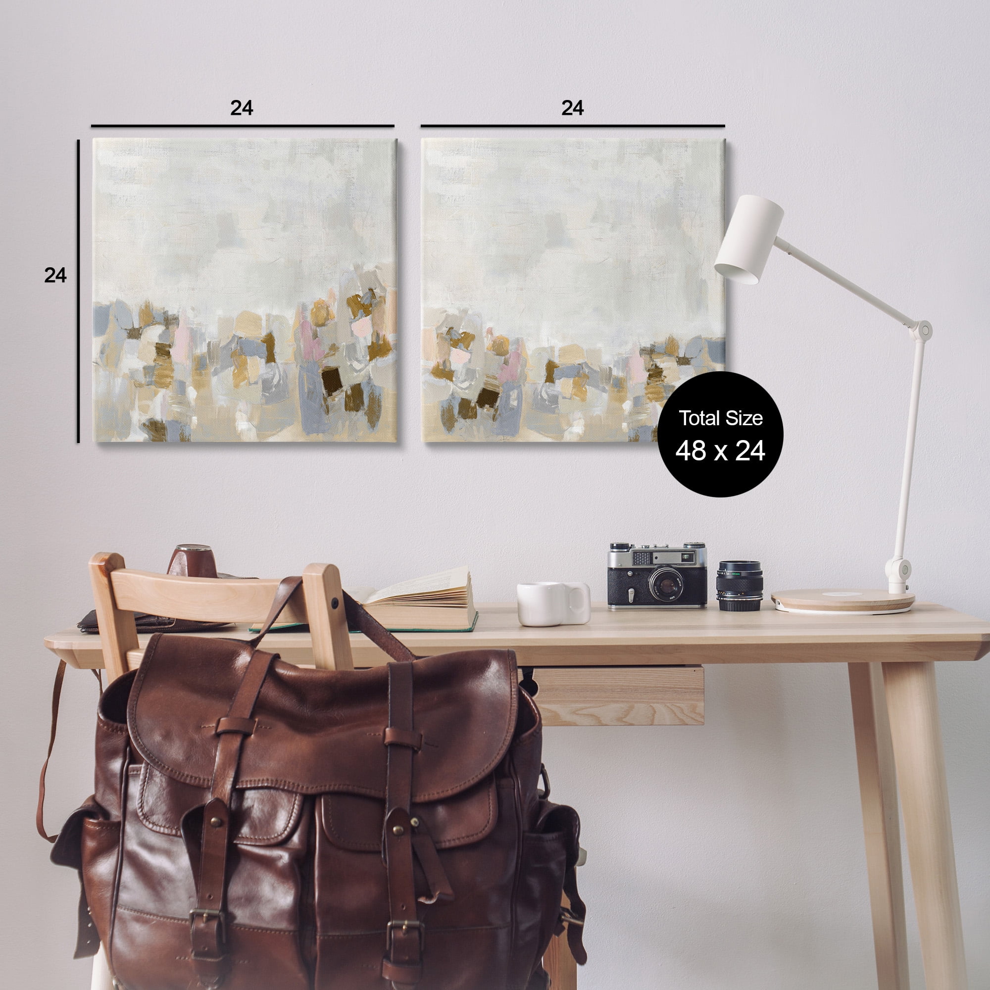 Stupell Industries Neutral Geometric Horizon Abstract Painting Gallery Wrapped Canvas Art Print Wall Art, 24 x 24, Set of 2