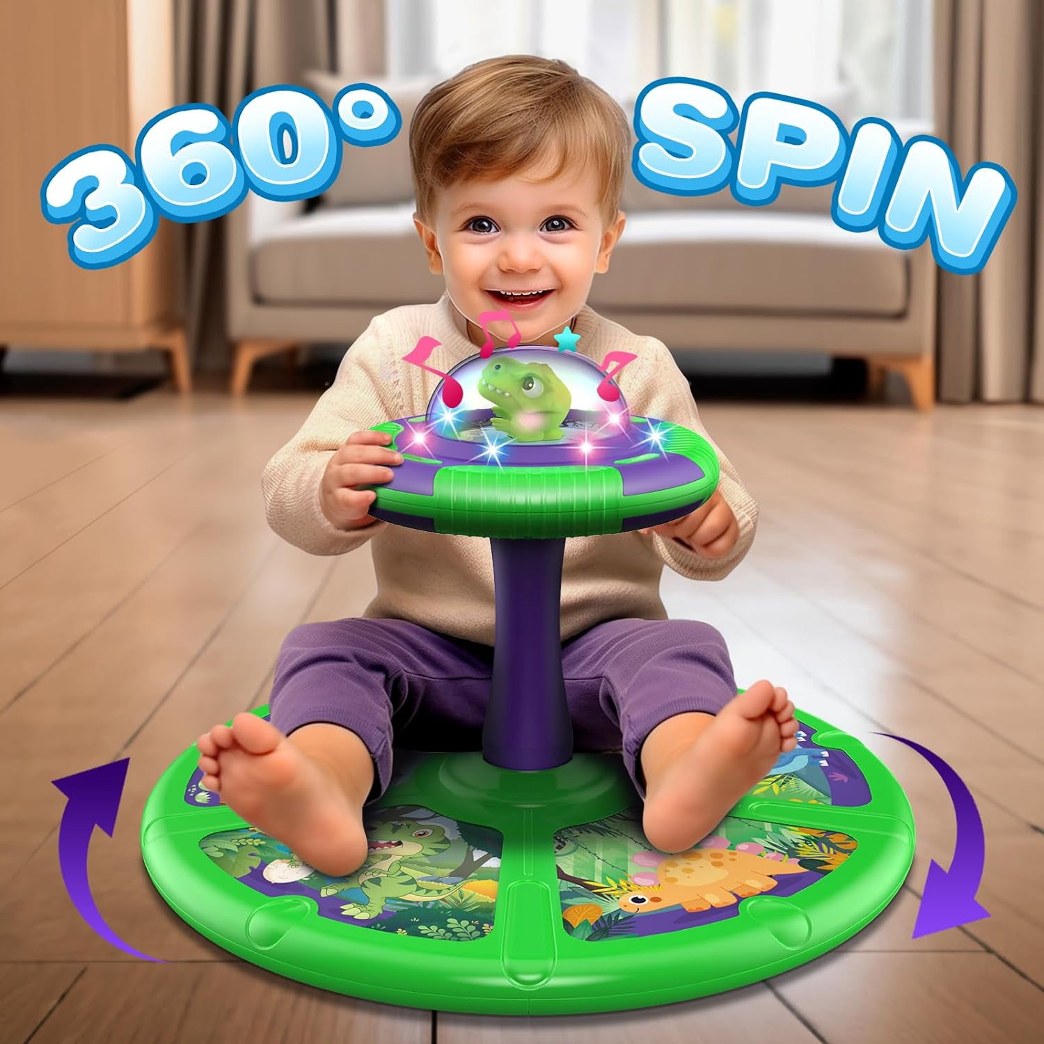 Carsky Dinosaur LED Sit and Spin Toys for Toddlers Age 1-3, Chrismas Birthday Gift for Boys Girls 1 2 3 4 Years Old