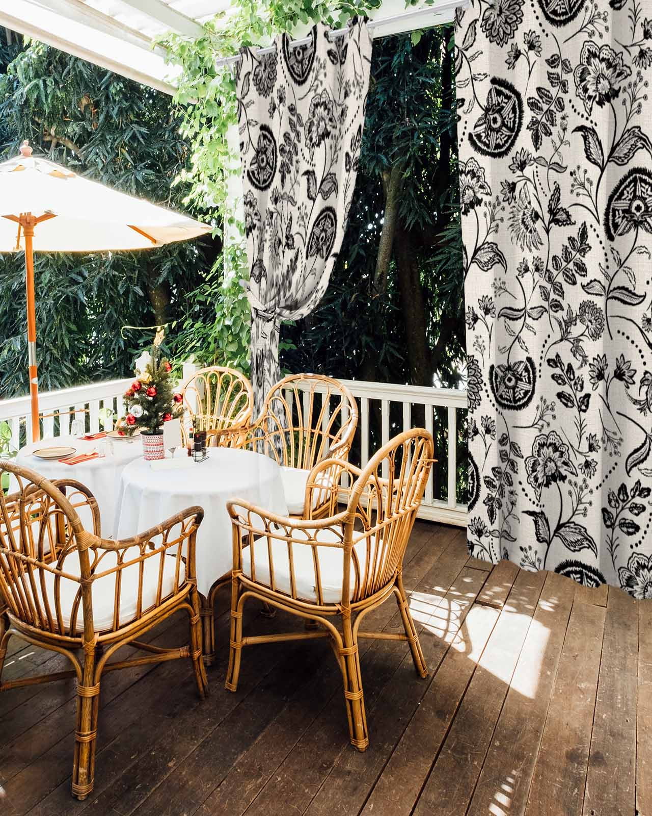 Outdoor Curtains for Patio, Black Spring Floral Waterproof Blackout Outside Curtain for Porch/Pergola/Gazebo, Summer Botanical Farmhouse Vintage Thermal Insulated Drapes, 1 Panel, 54 x 84 Inch