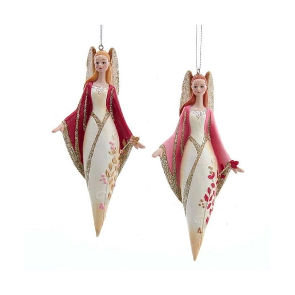Pink & Burgundy Angel Finial Ornaments Set of 2 Christmas New Sparkling