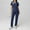 01# Navy, variant on Women's Casual Workwear Set - V-Neck Breathable Scrubs Top & Tapered Jogger Pants with Convenient Multi-Pocket Design,Dark Gray L