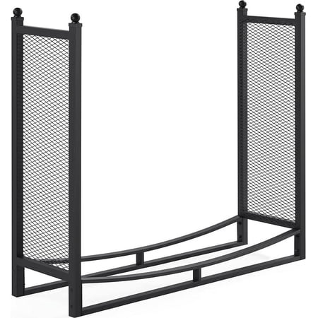 

4ft Heavy Duty Firewood Rack Logs Holder for Indoor Outdoor Firewood Log Rack with Hollow Craft for Patio Wrought Iron Lumber Black
