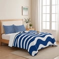 thumbnail image 5 of Twin Quilt Set 68''x86'', Navy Blue White Lightweight Summer Bedspread Coverlet Set with 2 Pillow Shams, Abstract Waves Water Ripple Striped Breathable All Season Quilt Bedding for Dorm/Bedroom, 5 of 9