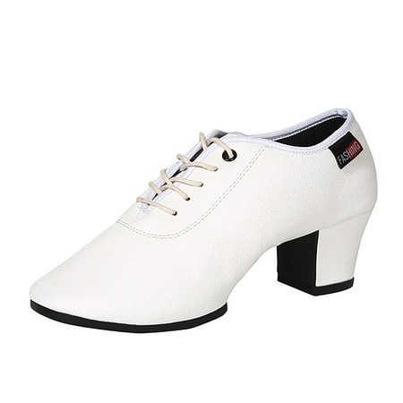 QYZEU Summer Shoes for Women Sandals Women Leisure Women s Soft Sole Non Slip Square Heels Lace Up Round Toe Breathable Dancing Shoes Leather Sandals Women White 37