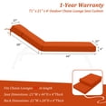 thumbnail image 6 of Pakunoda Chaise Lounge Cushions Set of 2, 72" x 21" x 4" Outdoor High-Density Foam Patio Furniture Lounger Replacement Cushions with Zipper Ties Water-Resistant for Pool, Orange, 6 of 7
