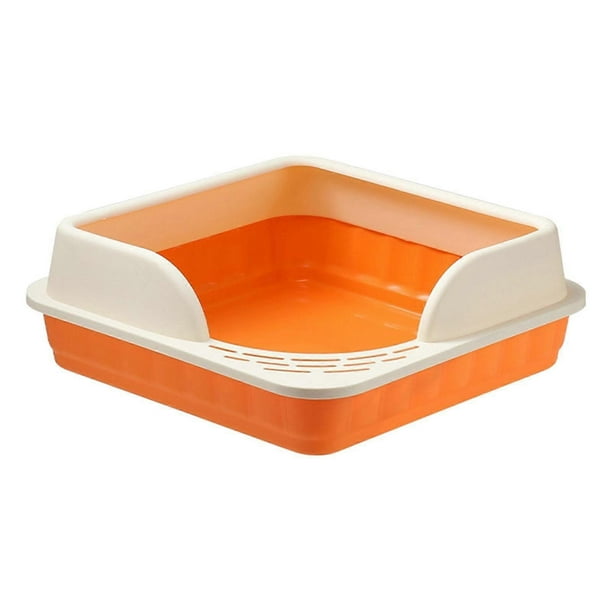 Heightening Semi Enclosed Cat Deep Toilet Anti Splashing Container Sifting Pet Litter Tray for Indoor Cats, Orange