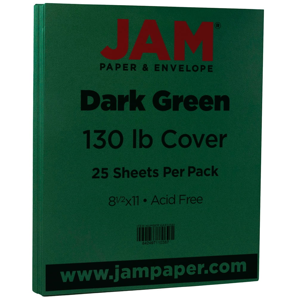 JAM Paper Cardstock, 8 1/2 x 11, 130lb Dark Green, 25/Pack