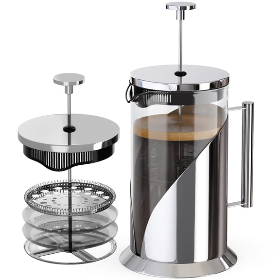 Cafe Du Chateau Stainless Steel French Press Coffee Maker, 34 oz Manual Coffee &Tea Brewer