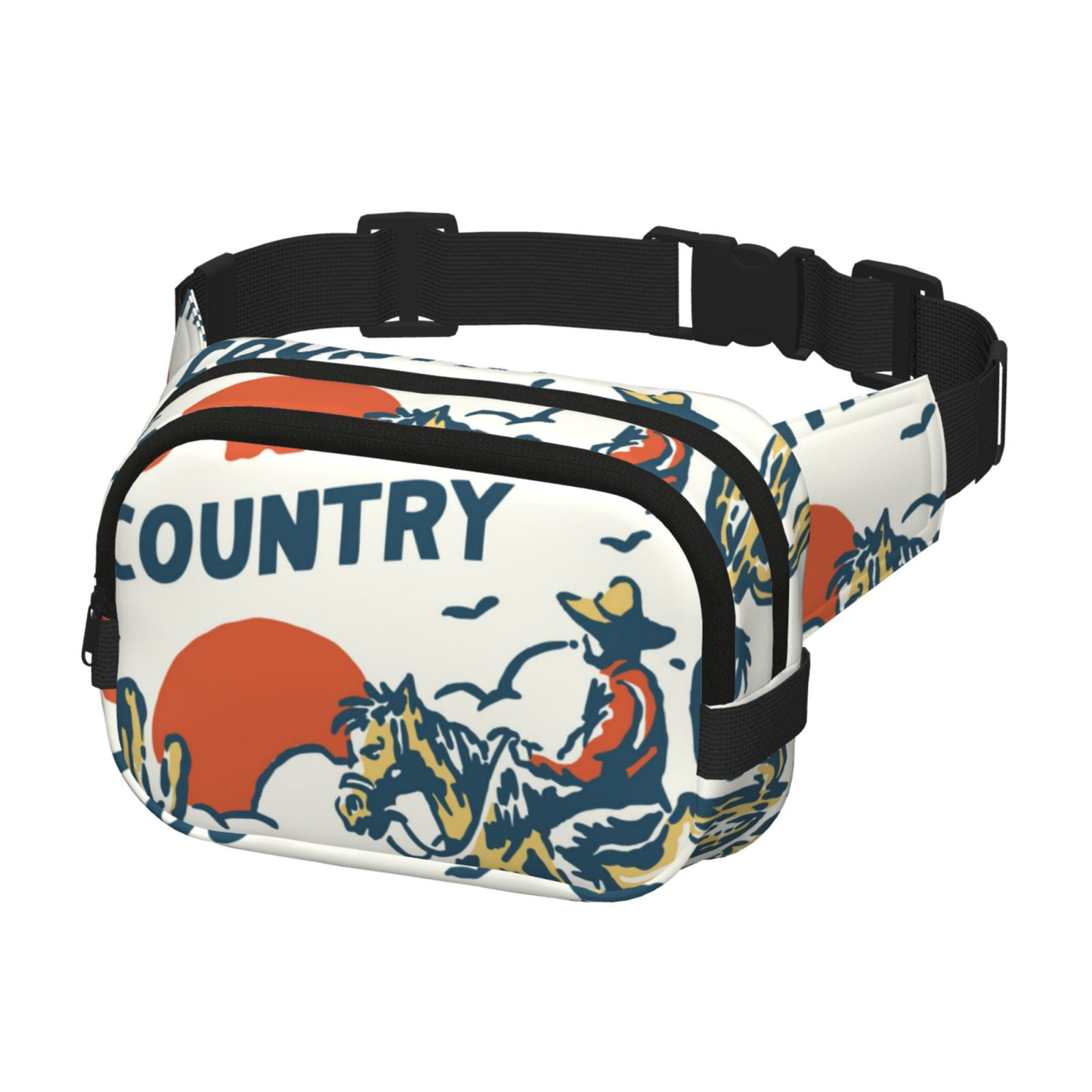 Picia Cowboy Rising Horse Print Square Double-Layer Waist Bag Mini Adjustable Waist Belt Bag Exercise Running Travel Hiking