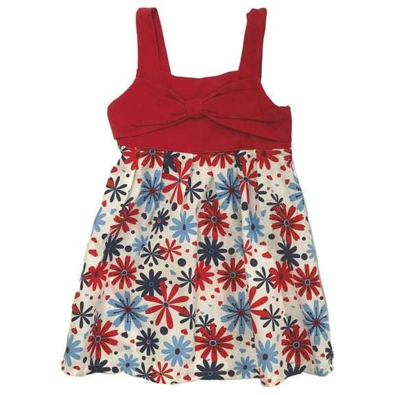 Infant & Toddler Girls Red & Blue Patriotic Floral Daisy Dress Sun Dress 18m