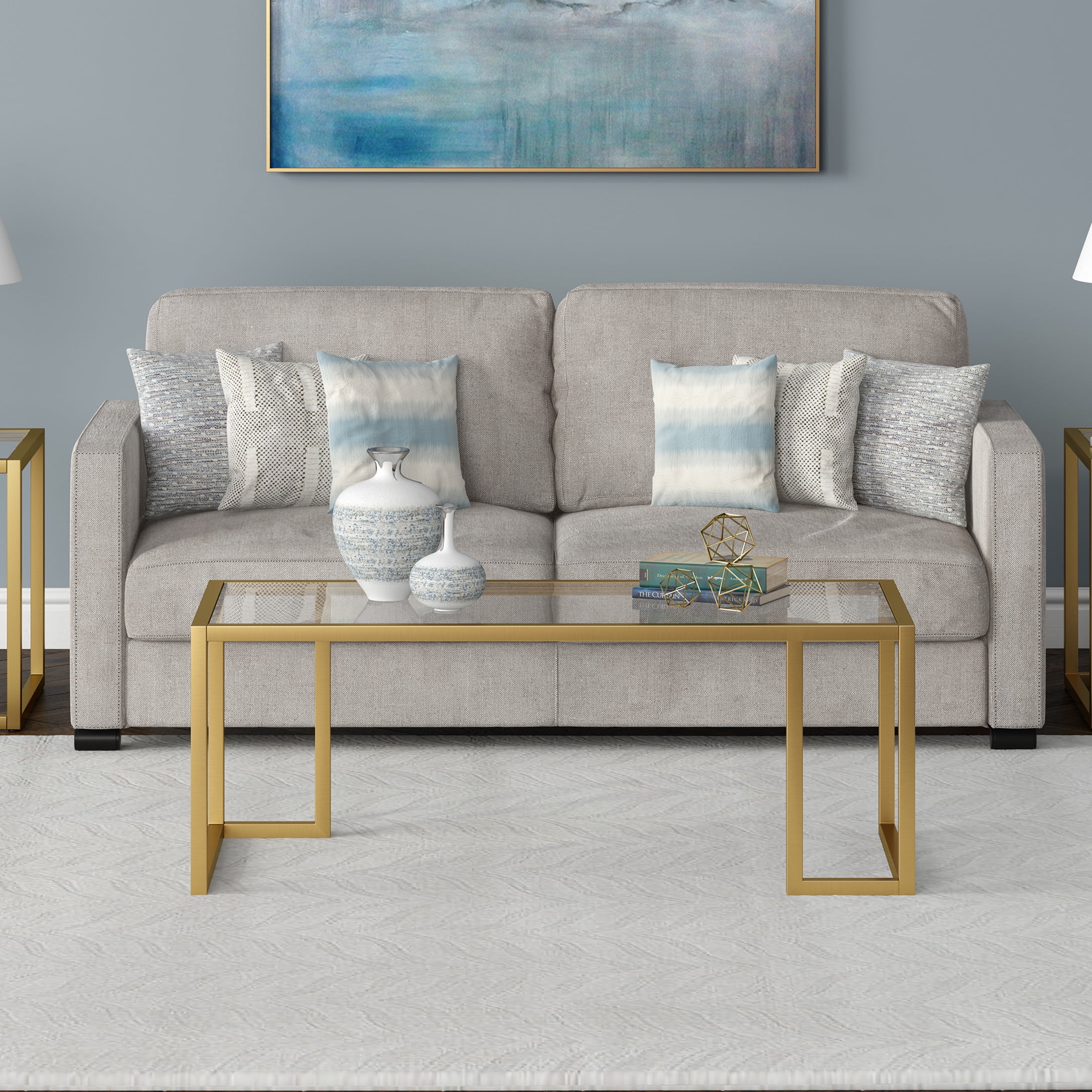 Evelyn&Zoe Oscar 45" Wide Rectangular Coffee Table in Brass