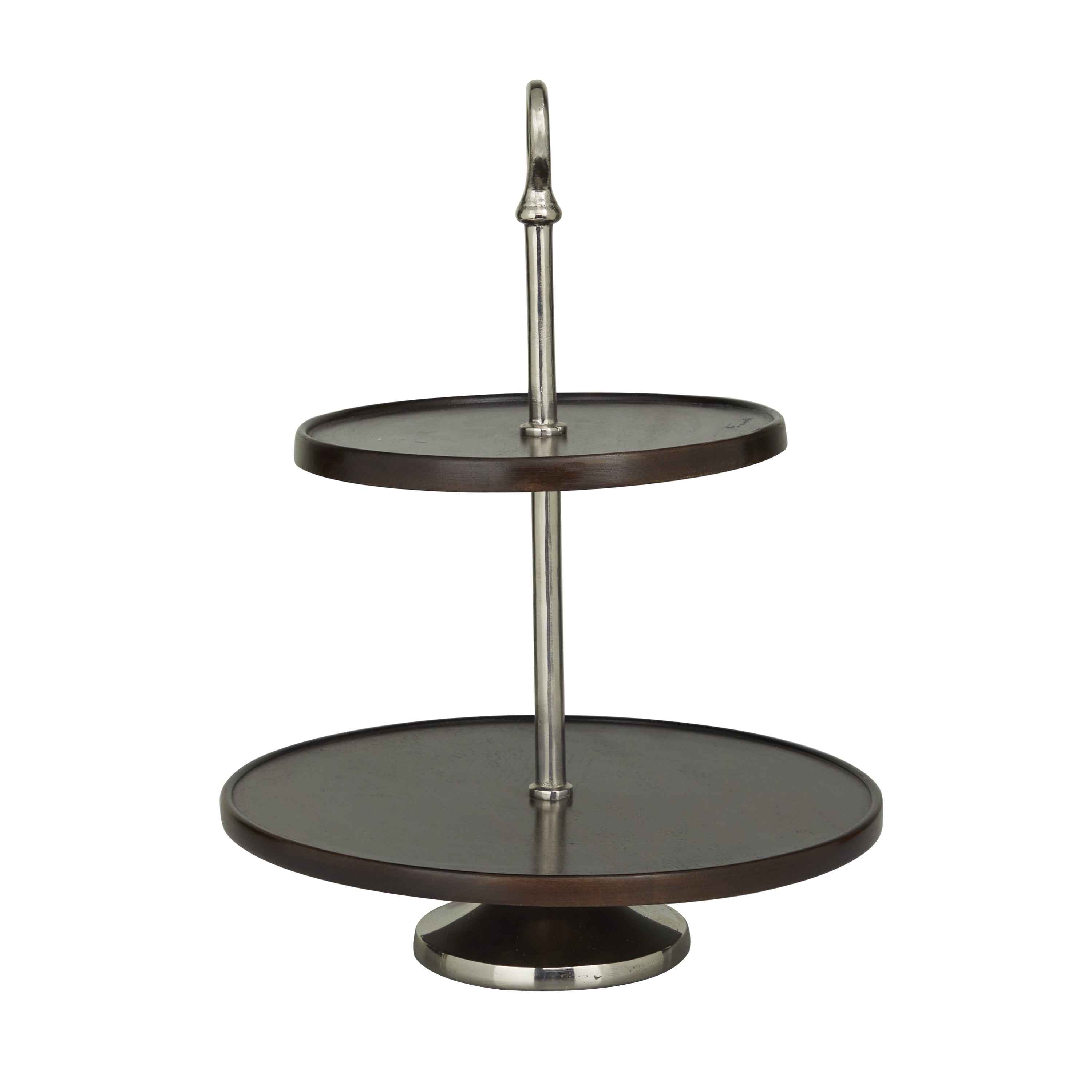 DecMode 14" x 18" Dark Brown Mango Wood  Tiered Server with Aluminum Bases, 1-Piece
