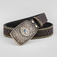 thumbnail image 4 of Ceisia Men Vintage Embossed Leather Western Cowboy Belt Turquoise Inlay Big Rectangle Buckle Retro Denim Jeans Waist Belt Country Costume Accessory Gift, 4 of 6