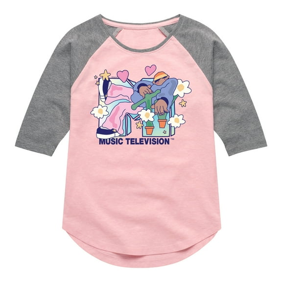 MTV - Funky Flower Dude - Toddler & Youth Girls Raglan Graphic T-Shirt