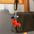 thumbnail image 2 of Orange Horse Leather Keychain with Silver Heart Charm, 4.72in Cute Animal Pendant Keychain, Phone Charm Bag Accessory, Fashion Tassel Keyring Gift for Her, 2 of 6
