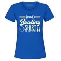 Shop4Ever Women's Lucky Bowling Shirt Bowler Graphic T-Shirt Medium Royal Blue
