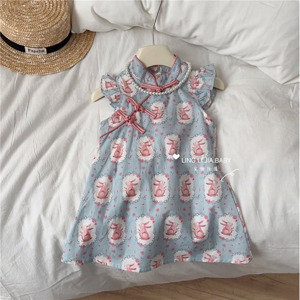 Vestido de estilo chino para niñas, vestido de abrigo dulce y exquisito para niños en verano.