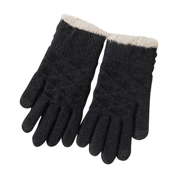 Xfvqtps Womens Touchscreen Gloves Knitting Alpaca Wool Lining Rhombus Solid Color Thickened Windproof Warm Winter Mittens Black