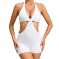 thumbnail image 1 of AherBiu Yoga Bodysuits for Women Cutout Waist Halter Deep V Neck Backless Slim Workout Short Jumpsuits Rompers, 1 of 7