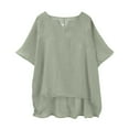 thumbnail image 4 of Short Sleeve Tops for Women Fashion Casual Loose Linen Top Breathable Summer Shirts Mint Green M, 4 of 6