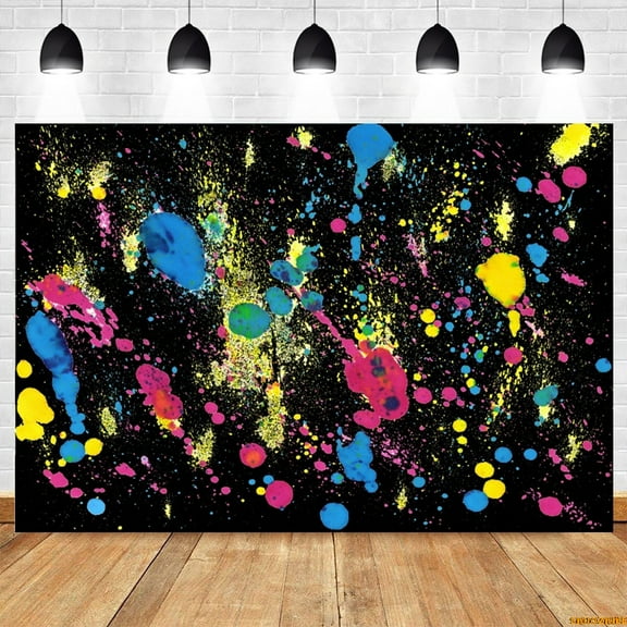 Glow Graffiti Birthday Backdrop Colorful Paint Splatter in The Dark 80's 90's Baby Birthday Photography Background Photo Studio