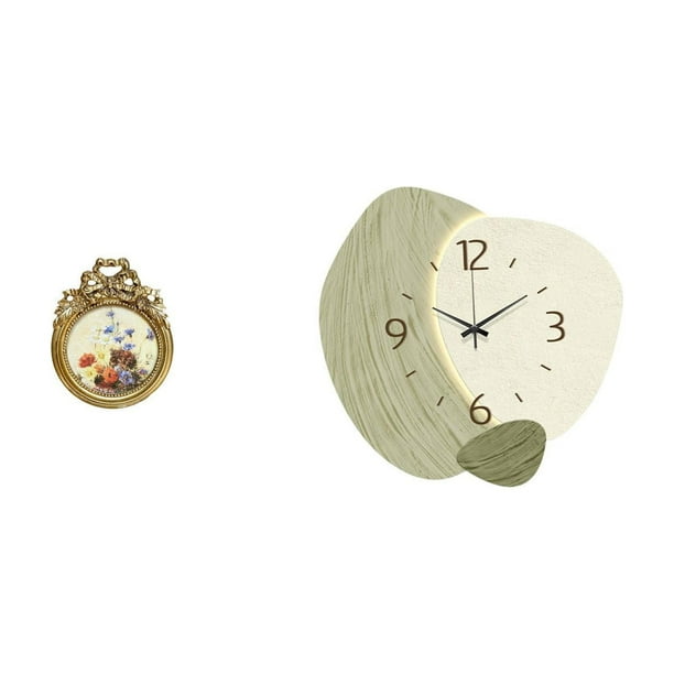 Marco de fotos redondo,Pequeño cuadro dorado vintage para la pared,Marco de fotos redondo decorativo de resina con ornamentos,Reloj de pared,Reloj de pared silencioso,reloj de pared