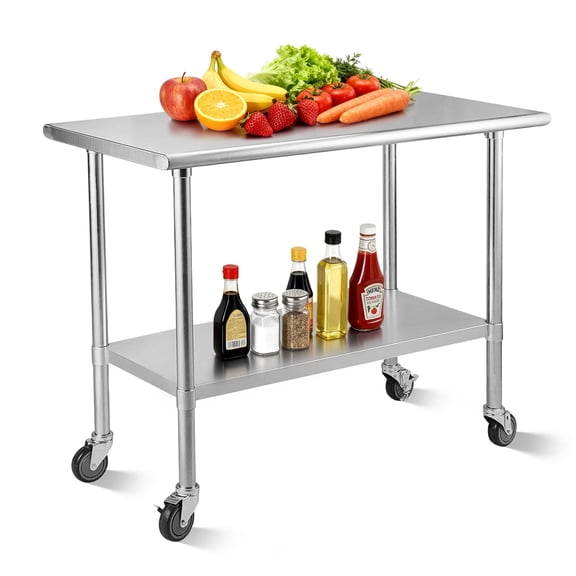 RSN Trend Stainless Steel Table for Prep & Work 24 x 48 Inches with Caster Wheels, NSF Commercial Heavy Duty Table with Undershelf and Galvanized Legs for Restaurant, Home and Hotel
