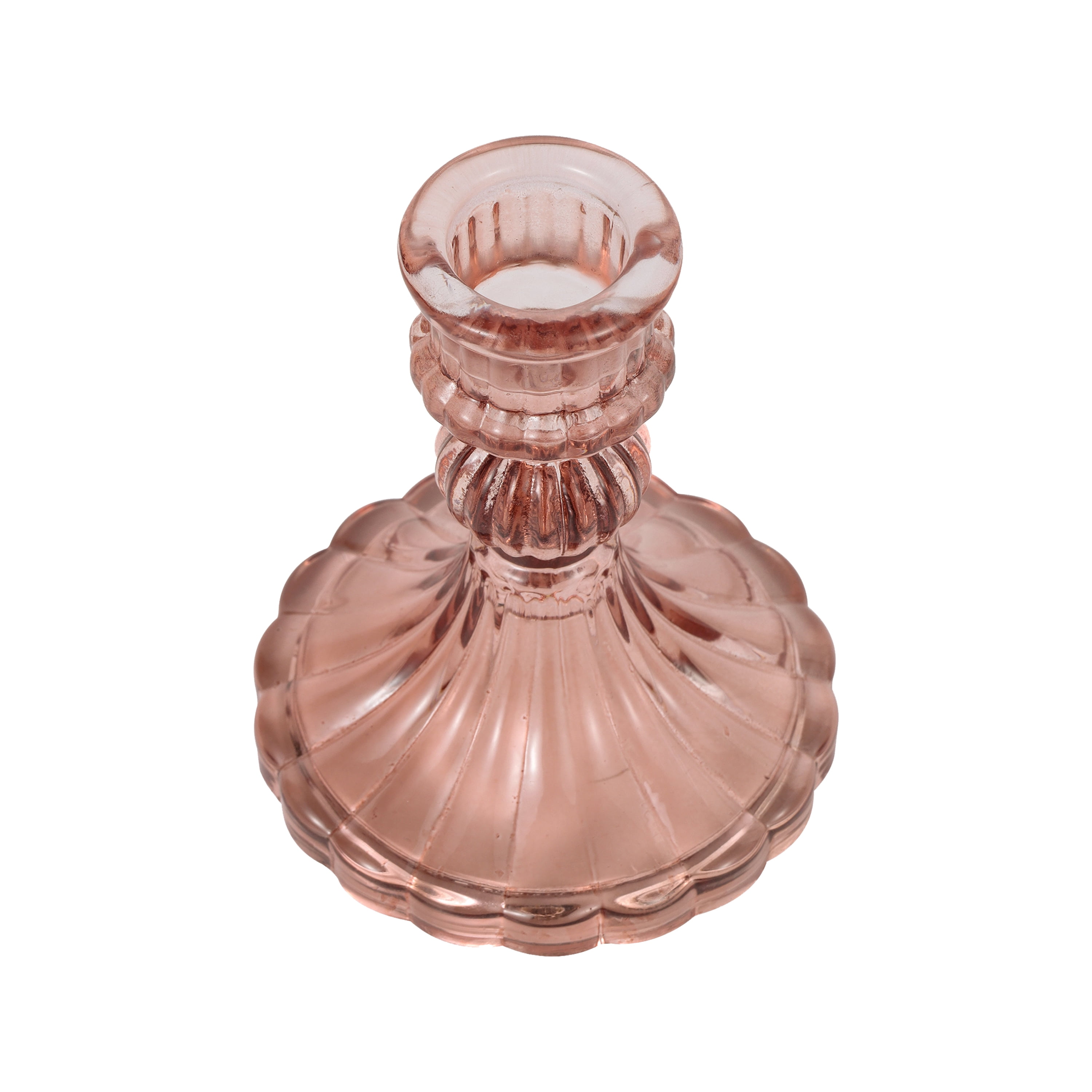 Home Decor Collection Sterling & Noble Home Pink Translucent Glass Decorative Tabletop Taper Candle Holder, Small