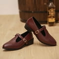 thumbnail image 5 of Miluxas Women's Classic Square Toe T-Strap Penny Loafers Leather Flat Low Heel Mary Jane Dress Shoes Wine 9.5(43), 5 of 9
