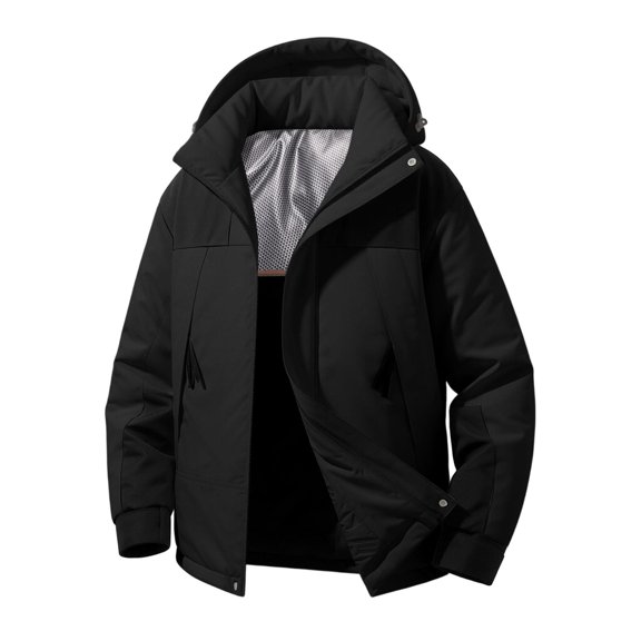 Men's Color Block Loose Casual Warm Windproof Waterproof Long-Sleeve Outerwear With Detachable Hood Leisure Oversize Jackets for Men