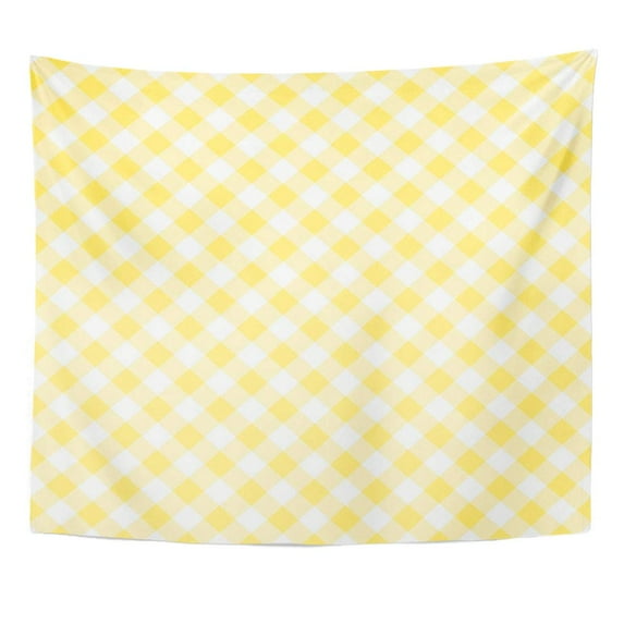 UFAEZU Plaid White Checkered Yellow Gingham Pattern Harlequin Vichy Vintage Wall Art Hanging Tapestry Home Decor for Living Room Bedroom Dorm 60x80 inch